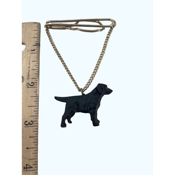 Vintage Dog-Shaped Black Metal Tie Clip Gold Chain & Clip For Pet Lovers - Picture 3 of 4